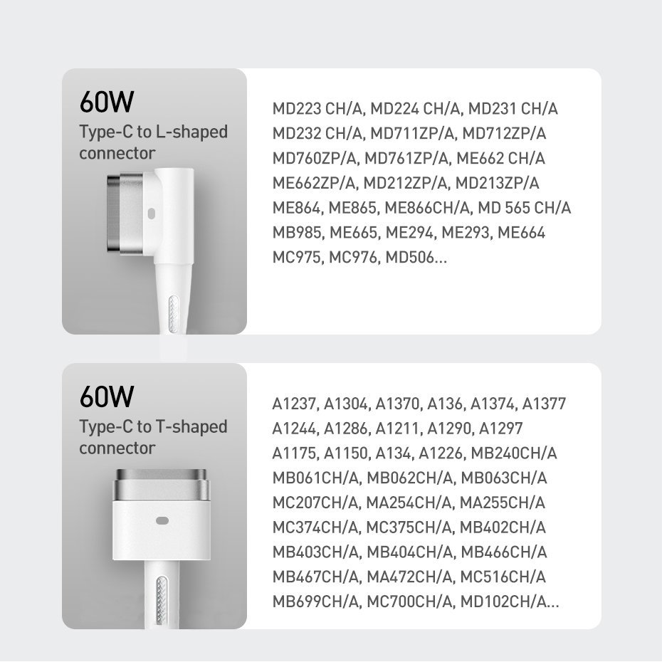 Baseus® CATXC-W02 Magnetni MacBook Type C 60W kabel 2M beli (L-oblika)