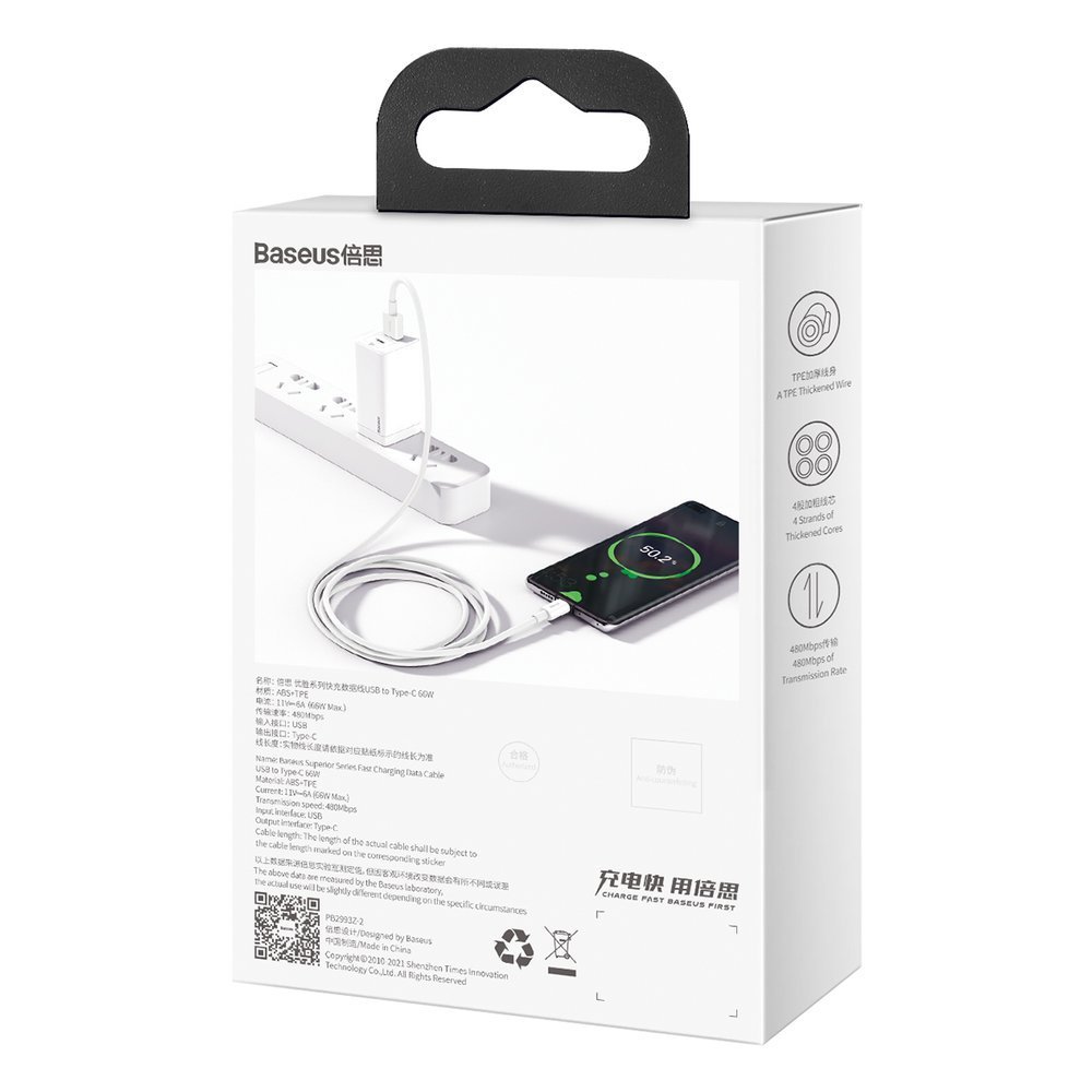 Baseus® CATYS-02 Silikonski Type C Kabel 66W 1M beli