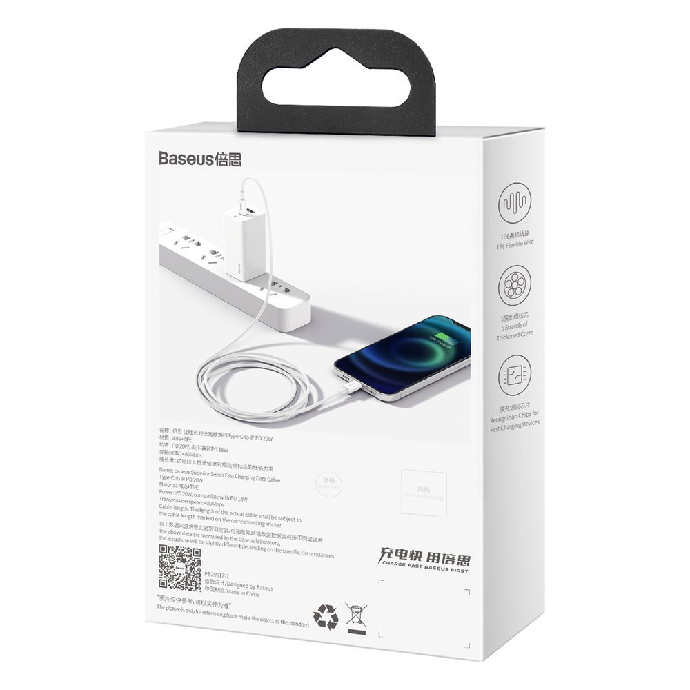 Baseus® CATLYS-A02 Silikonski Lightning to Type C Kabel 1M 20W Beli