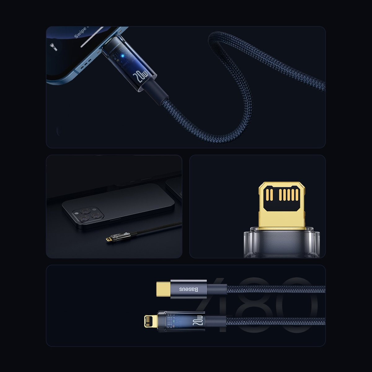 Baseus® CATLGD-01 Type C to Lightning Kabel 1M 20W Črni