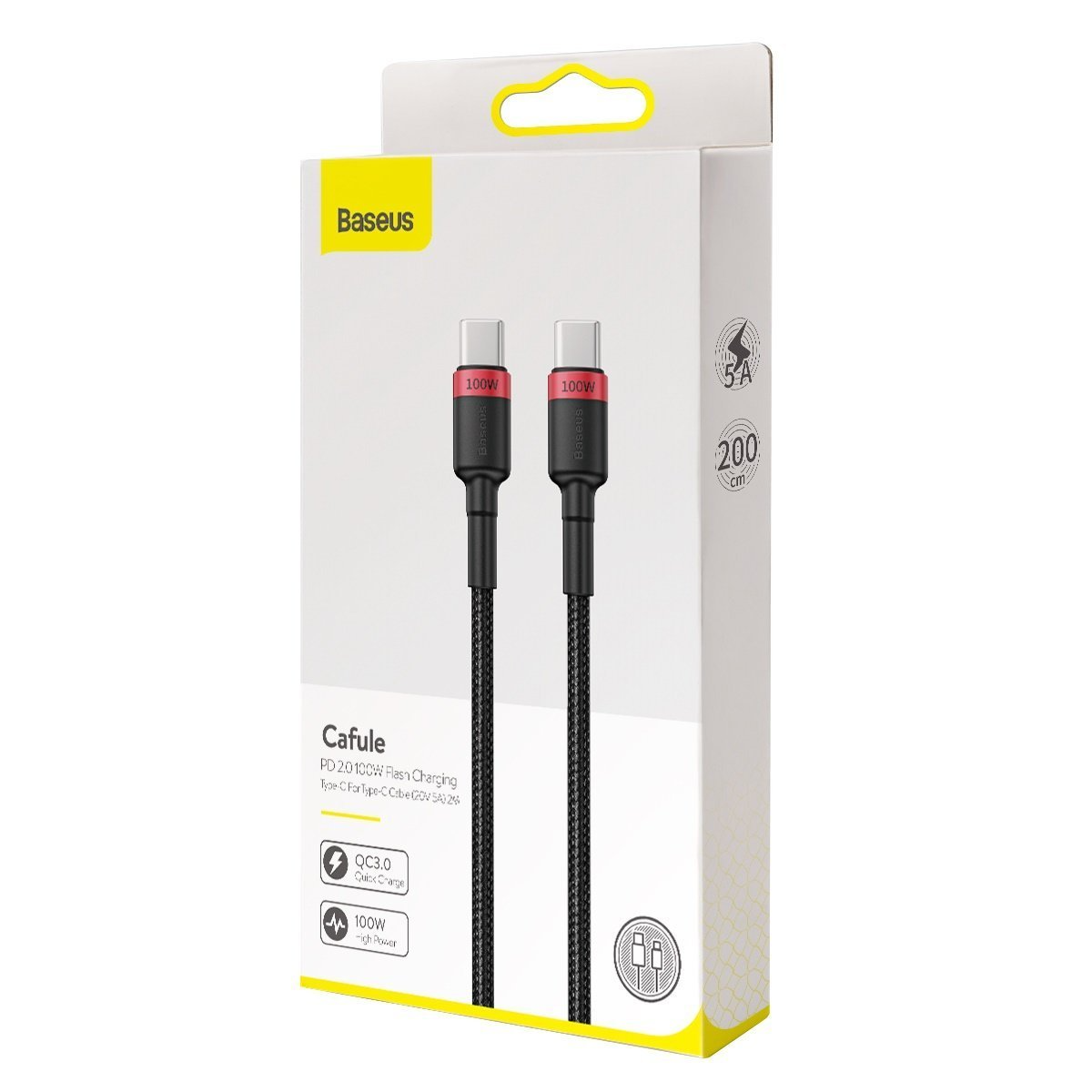 Baseus® CATKLF-AL91 Pleteni Type C to Type C Kabel 2M 100W črno rdeči