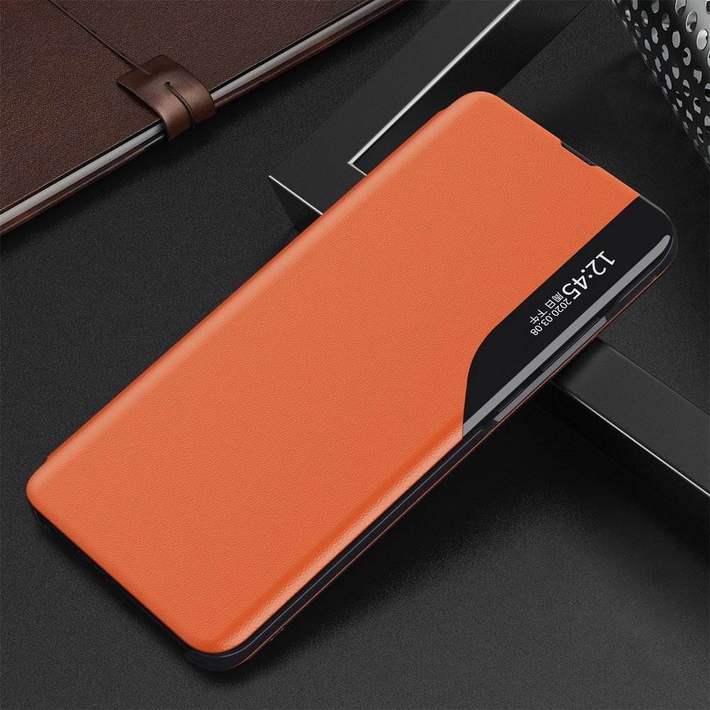 Side Clear View Standing Cover za Samsung Galaxy A15 oranžni