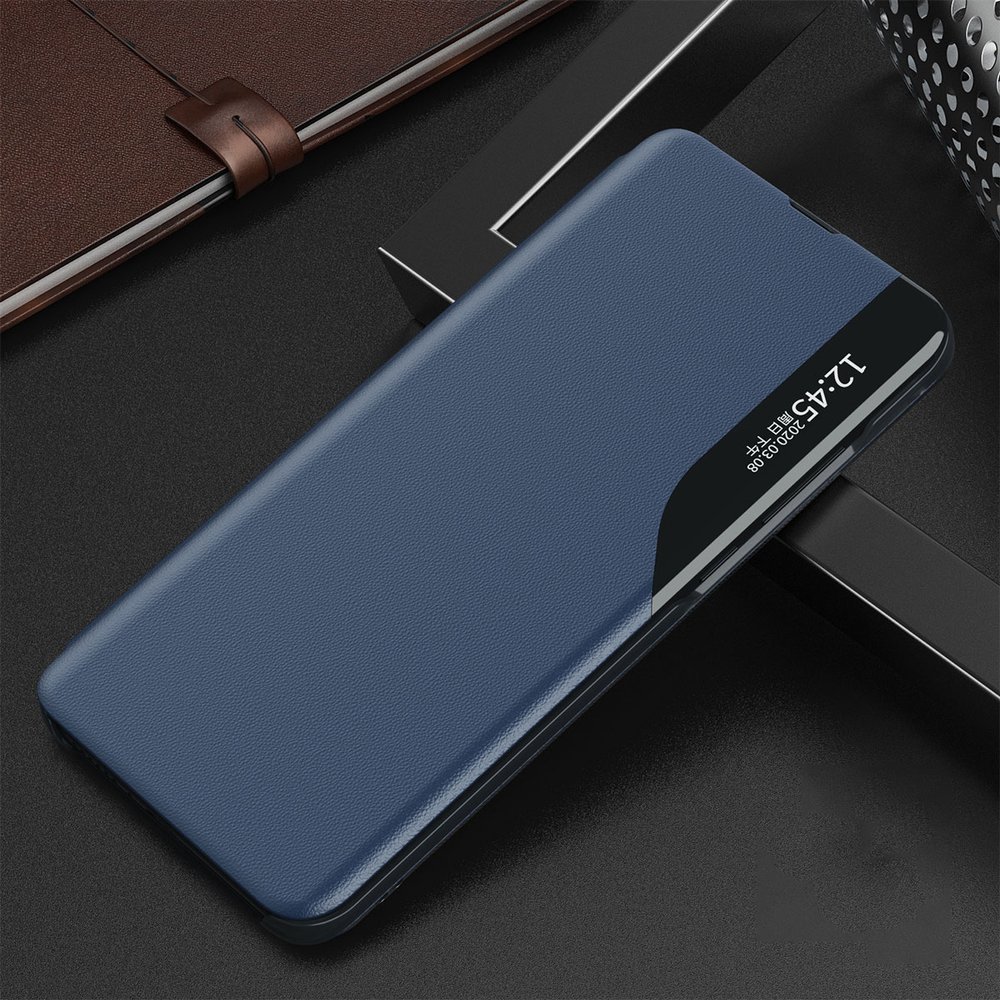 Side Clear View Standing Cover za Samsung A35 modri
